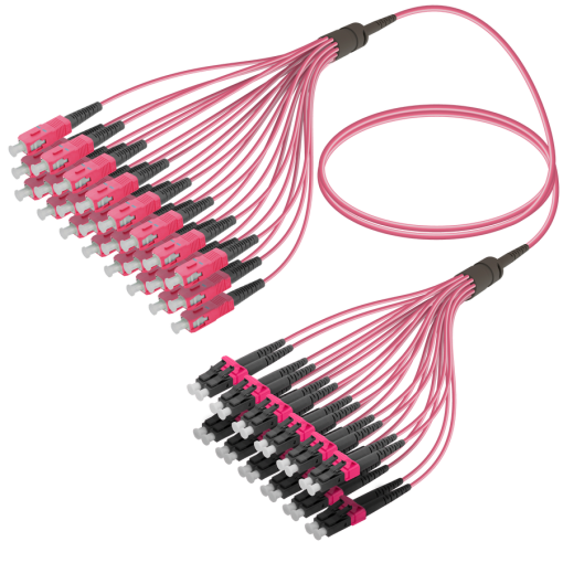 SC/UPC-LC/UPC 24 Fibers Breakout Cables OM4 Multi Mode G651